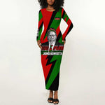 Jomo Kenyatta Long Sleeve Bodycon Dress Patriotic Colors Design and Father of the Kenyan Nation Tribute - African Pride