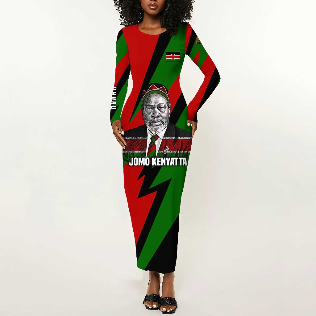 Jomo Kenyatta Long Sleeve Bodycon Dress Patriotic Colors Design and Father of the Kenyan Nation Tribute - African Pride
