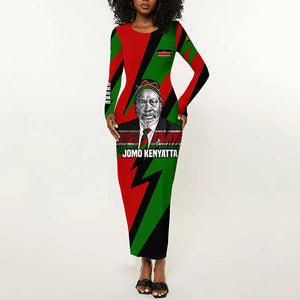 Jomo Kenyatta Long Sleeve Bodycon Dress Patriotic Colors Design and Father of the Kenyan Nation Tribute - African Pride