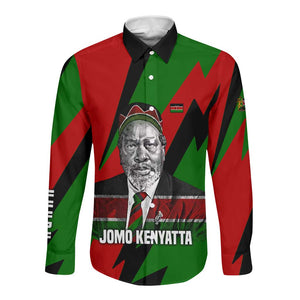 Jomo Kenyatta Long Sleeve Button Shirt Patriotic Colors Design and Father of the Kenyan Nation Tribute - African Pride
