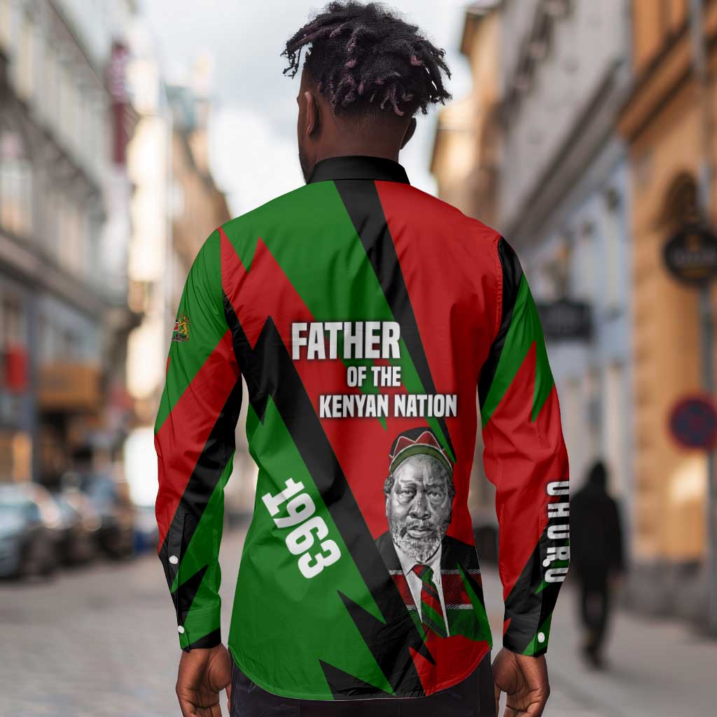 Jomo Kenyatta Long Sleeve Button Shirt Patriotic Colors Design and Father of the Kenyan Nation Tribute - African Pride