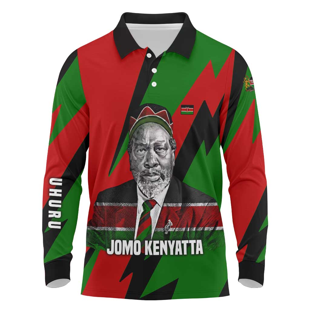 Jomo Kenyatta Long Sleeve Polo Shirt Patriotic Colors Design and Father of the Kenyan Nation Tribute - African Pride
