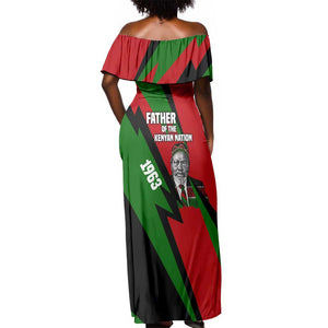 Jomo Kenyatta Off Shoulder Maxi Dress Patriotic Colors Design and Father of the Kenyan Nation Tribute - African Pride
