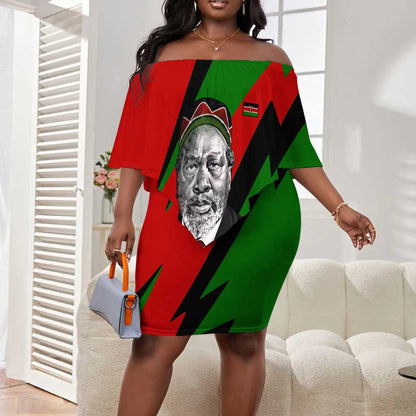 Jomo Kenyatta Off Shoulder Short Dress Patriotic Colors Design and Father of the Kenyan Nation Tribute - African Pride