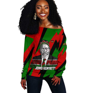 Jomo Kenyatta Off Shoulder Sweater Patriotic Colors Design and Father of the Kenyan Nation Tribute - African Pride