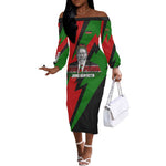 Jomo Kenyatta Off The Shoulder Long Sleeve Dress Patriotic Colors Design and Father of the Kenyan Nation Tribute - African Pride