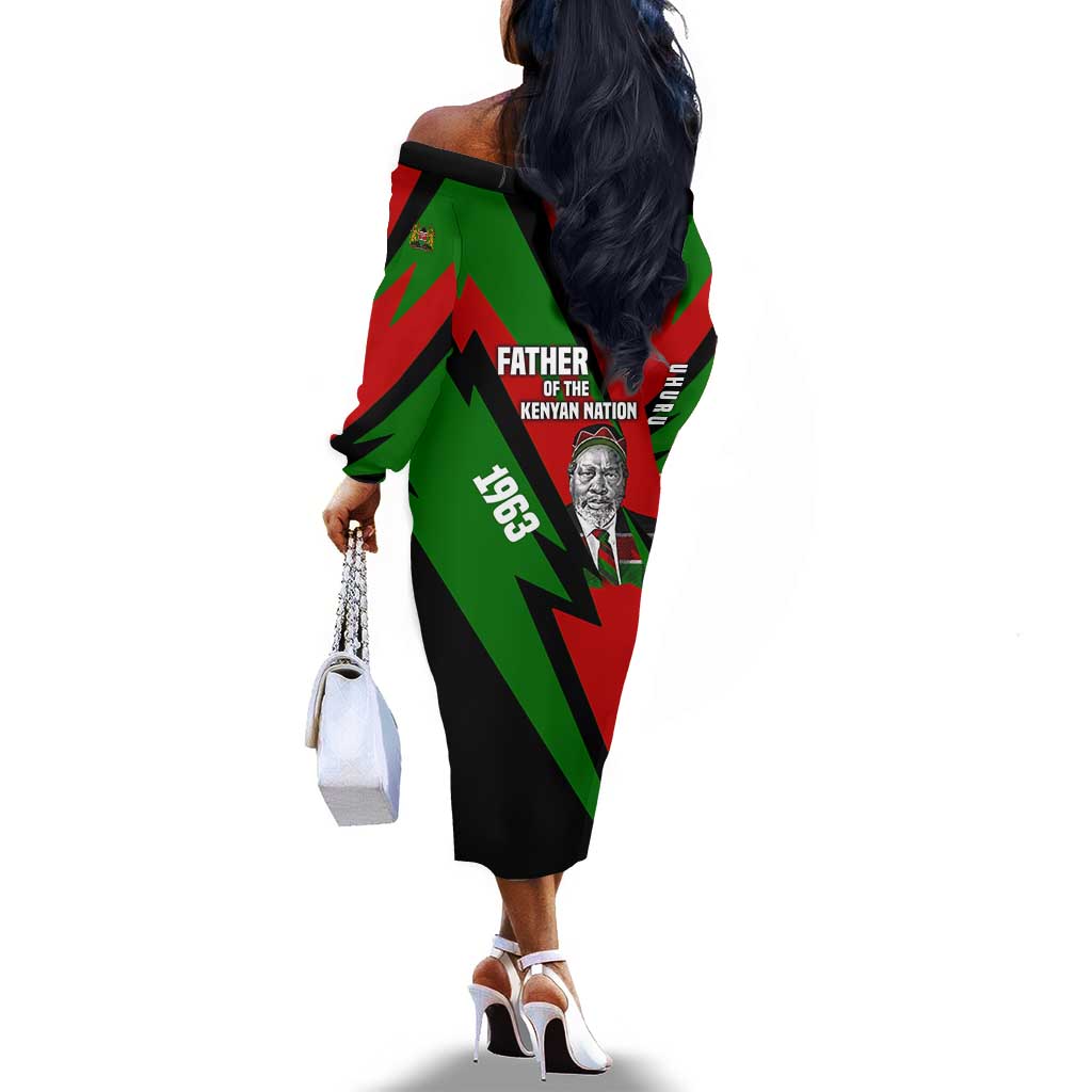 Jomo Kenyatta Off The Shoulder Long Sleeve Dress Patriotic Colors Design and Father of the Kenyan Nation Tribute - African Pride