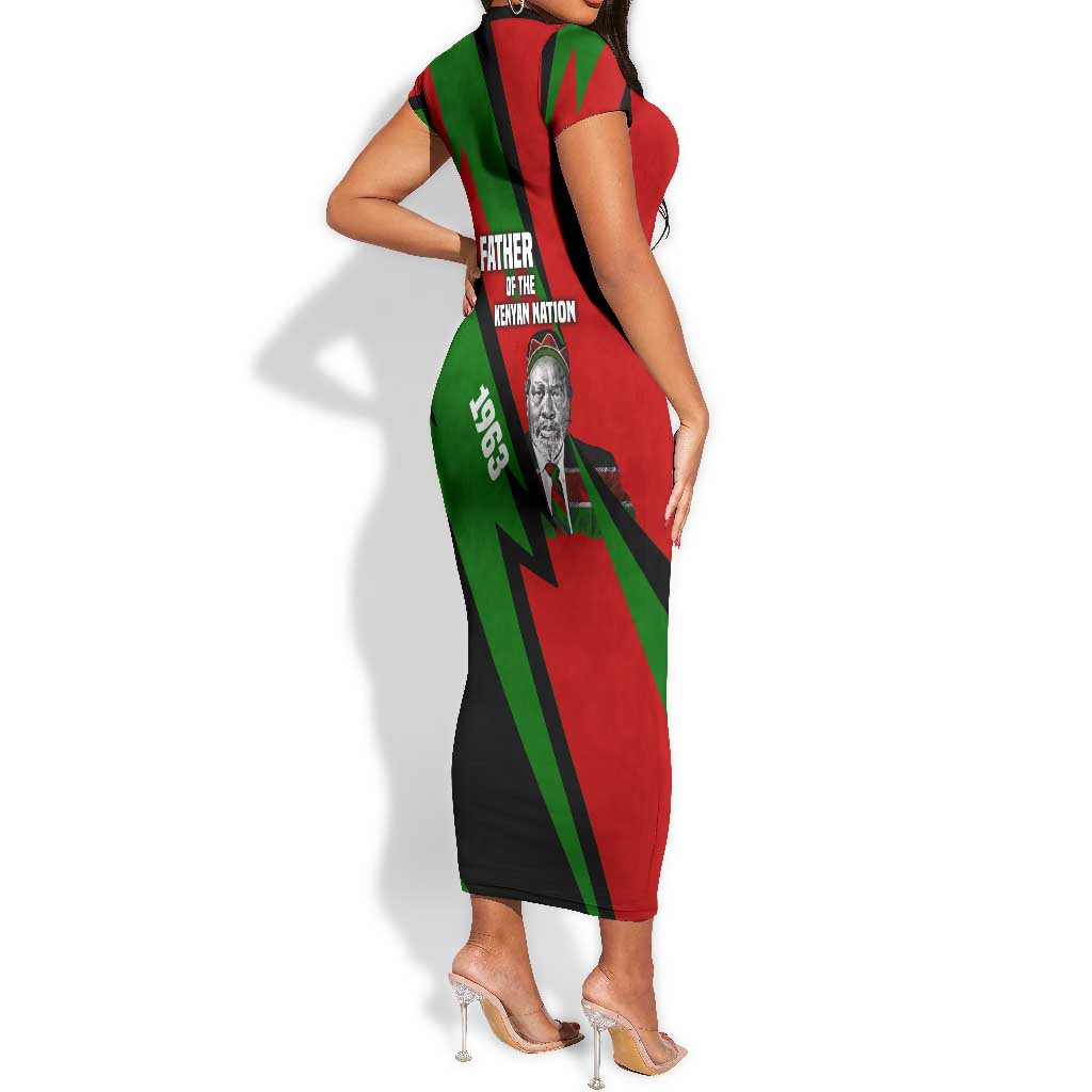 Jomo Kenyatta Short Sleeve Bodycon Dress Patriotic Colors Design and Father of the Kenyan Nation Tribute - African Pride