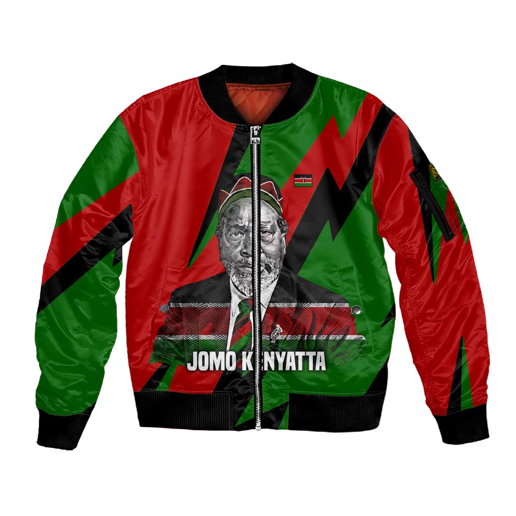 Jomo Kenyatta Sleeve Zip Bomber Jacket Patriotic Colors Design and Father of the Kenyan Nation Tribute - African Pride