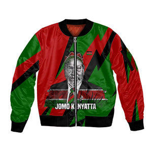 Jomo Kenyatta Sleeve Zip Bomber Jacket Patriotic Colors Design and Father of the Kenyan Nation Tribute - African Pride