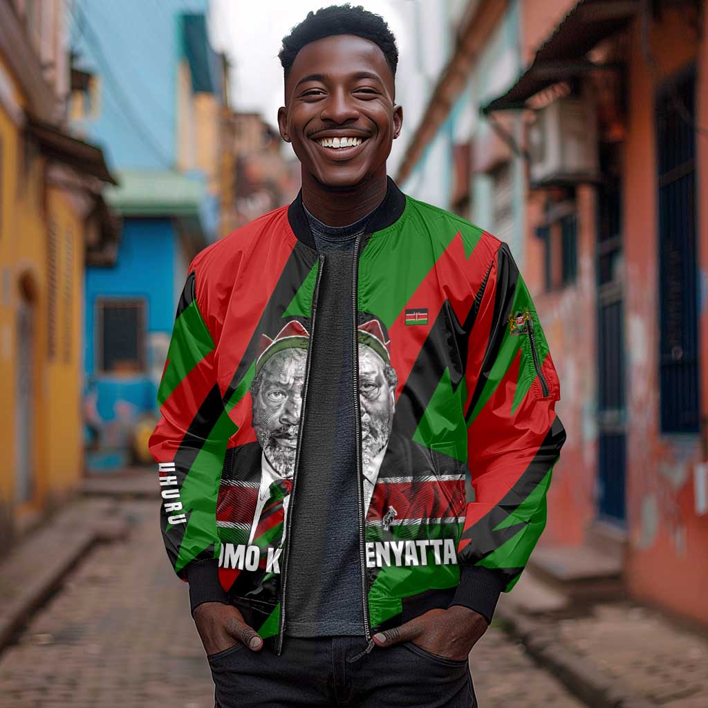 Jomo Kenyatta Sleeve Zip Bomber Jacket Patriotic Colors Design and Father of the Kenyan Nation Tribute - African Pride