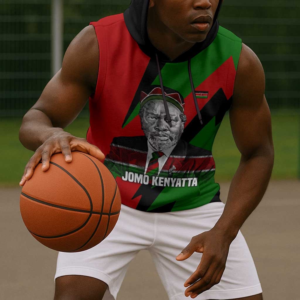 Jomo Kenyatta Sleeveless Hoodie Patriotic Colors Design and Father of the Kenyan Nation Tribute - African Pride