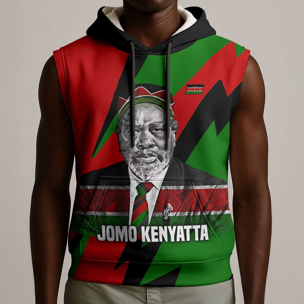 Jomo Kenyatta Sleeveless Hoodie Patriotic Colors Design and Father of the Kenyan Nation Tribute - African Pride