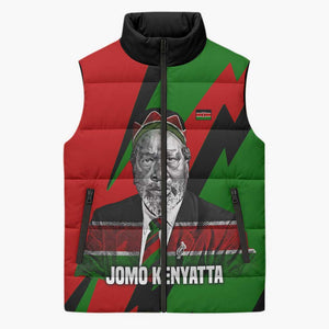 Jomo Kenyatta Sleeveless Puffer Jacket Patriotic Colors Design and Father of the Kenyan Nation Tribute - African Pride