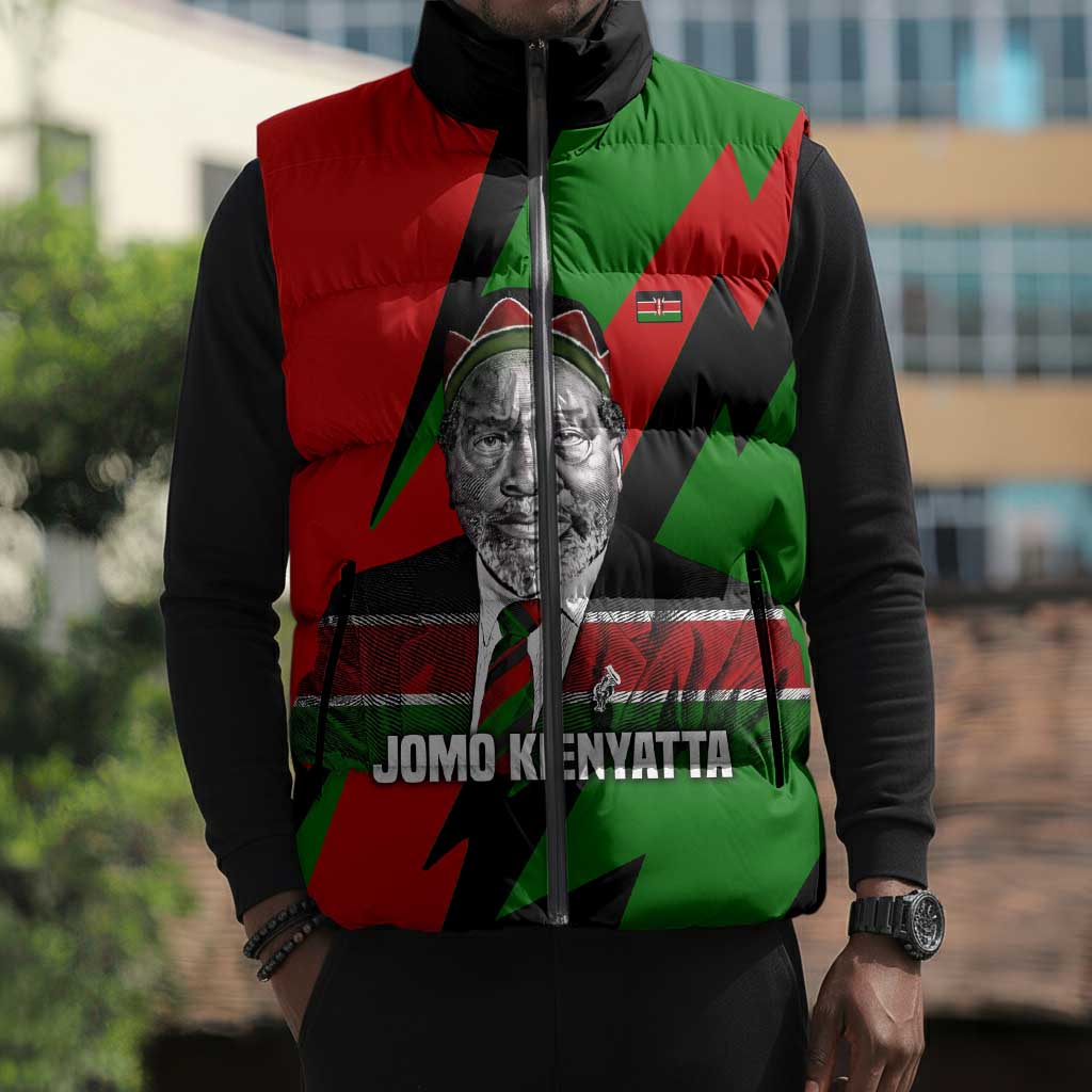 Jomo Kenyatta Sleeveless Puffer Jacket Patriotic Colors Design and Father of the Kenyan Nation Tribute - African Pride