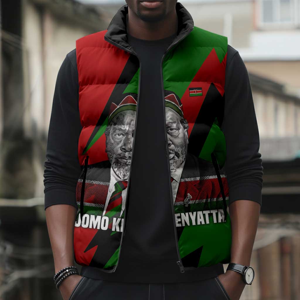 Jomo Kenyatta Sleeveless Puffer Jacket Patriotic Colors Design and Father of the Kenyan Nation Tribute - African Pride