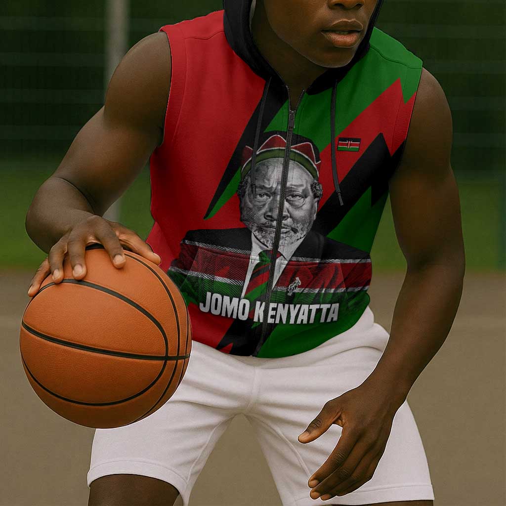 Jomo Kenyatta Sleeveless Zip Hoodie Patriotic Colors Design and Father of the Kenyan Nation Tribute - African Pride