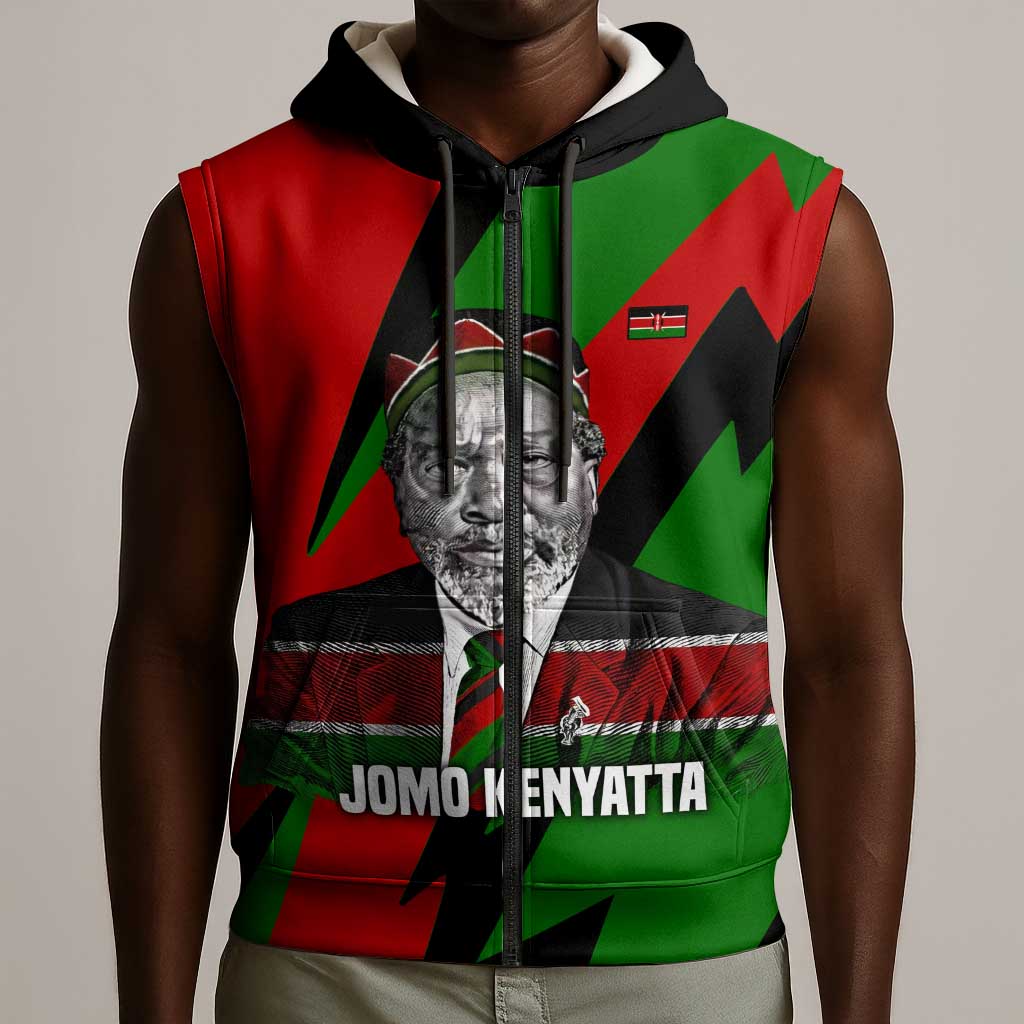 Jomo Kenyatta Sleeveless Zip Hoodie Patriotic Colors Design and Father of the Kenyan Nation Tribute - African Pride
