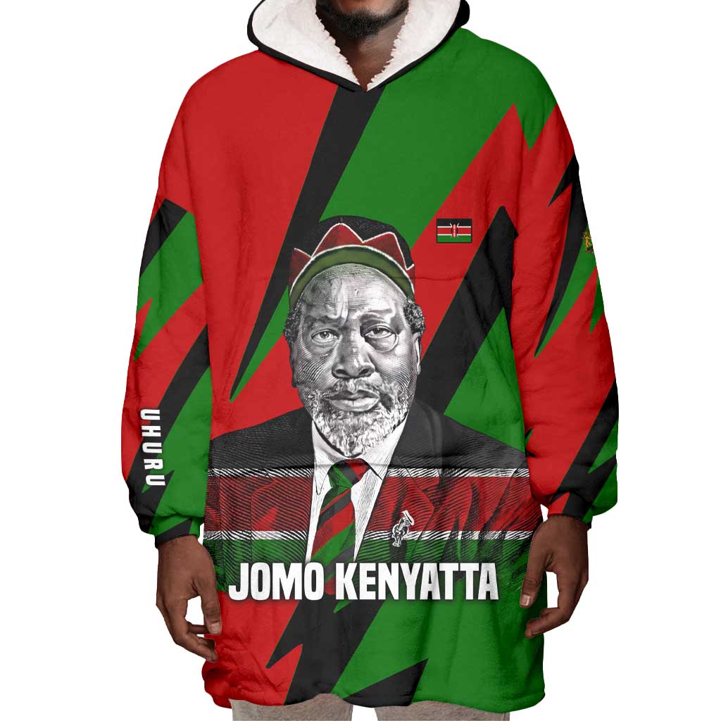Jomo Kenyatta Wearable Blanket Hoodie Patriotic Colors Design and Father of the Kenyan Nation Tribute - African Pride