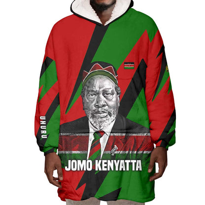 Jomo Kenyatta Wearable Blanket Hoodie Patriotic Colors Design and Father of the Kenyan Nation Tribute - African Pride