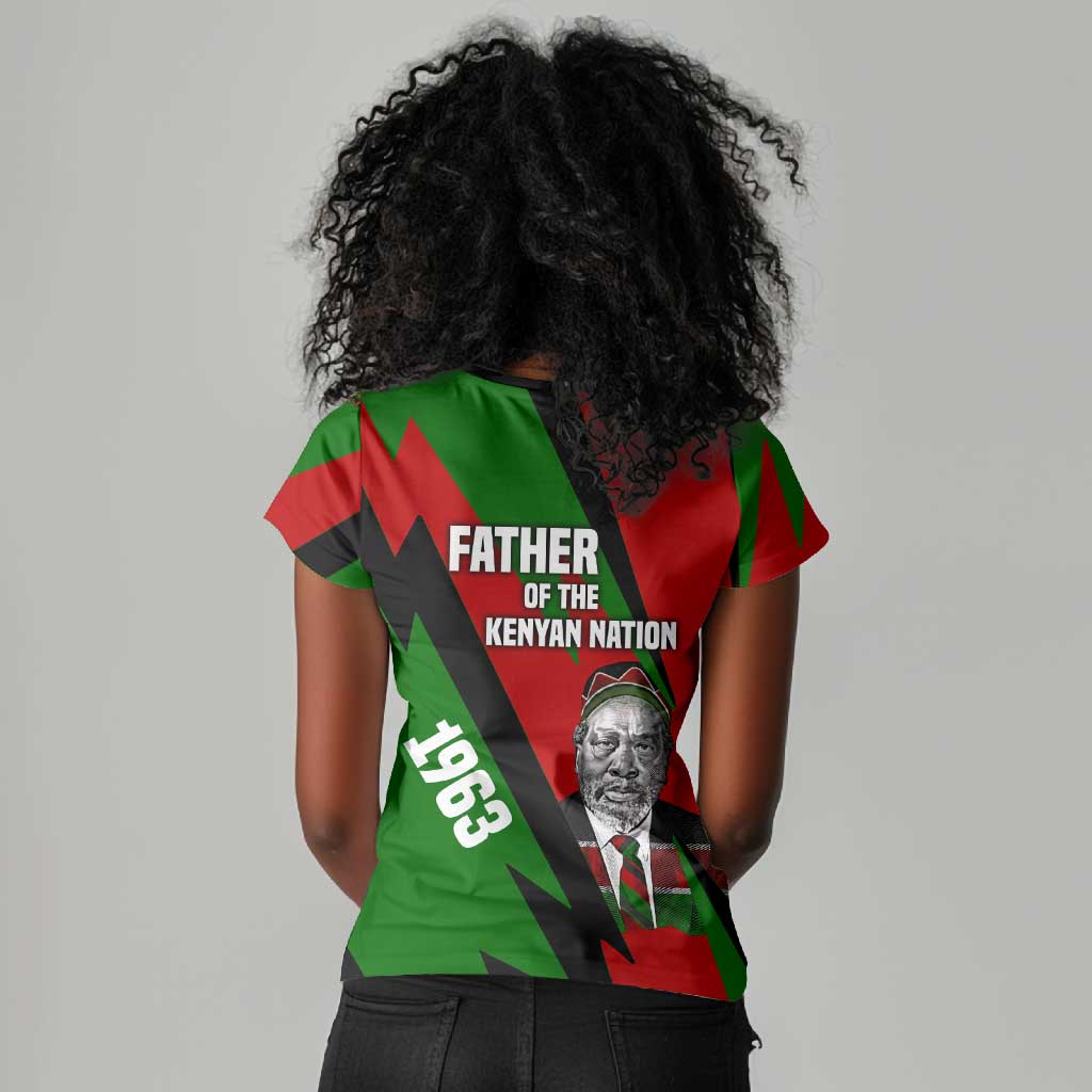 Jomo Kenyatta Women V-Neck T-Shirt Patriotic Colors Design and Father of the Kenyan Nation Tribute - African Pride