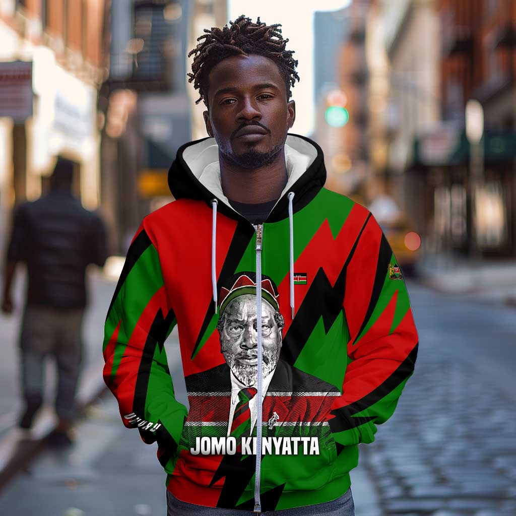 Jomo Kenyatta Zip Hoodie Patriotic Colors Design and Father of the Kenyan Nation Tribute - African Pride