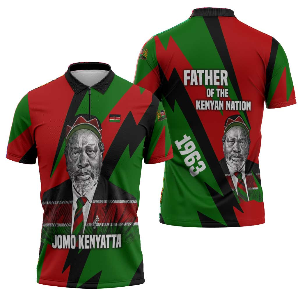 Jomo Kenyatta Zipper Polo Shirt Patriotic Colors Design and Father of the Kenyan Nation Tribute - African Pride