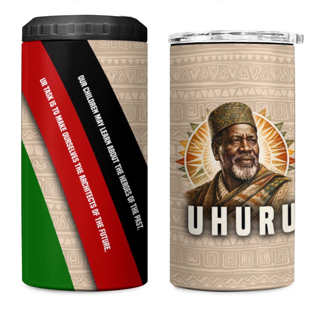 Jomo Kenyatta 4 in 1 Can Cooler Tumbler Uhuru and Kenyan Heritage Quote Tribute - African Pride