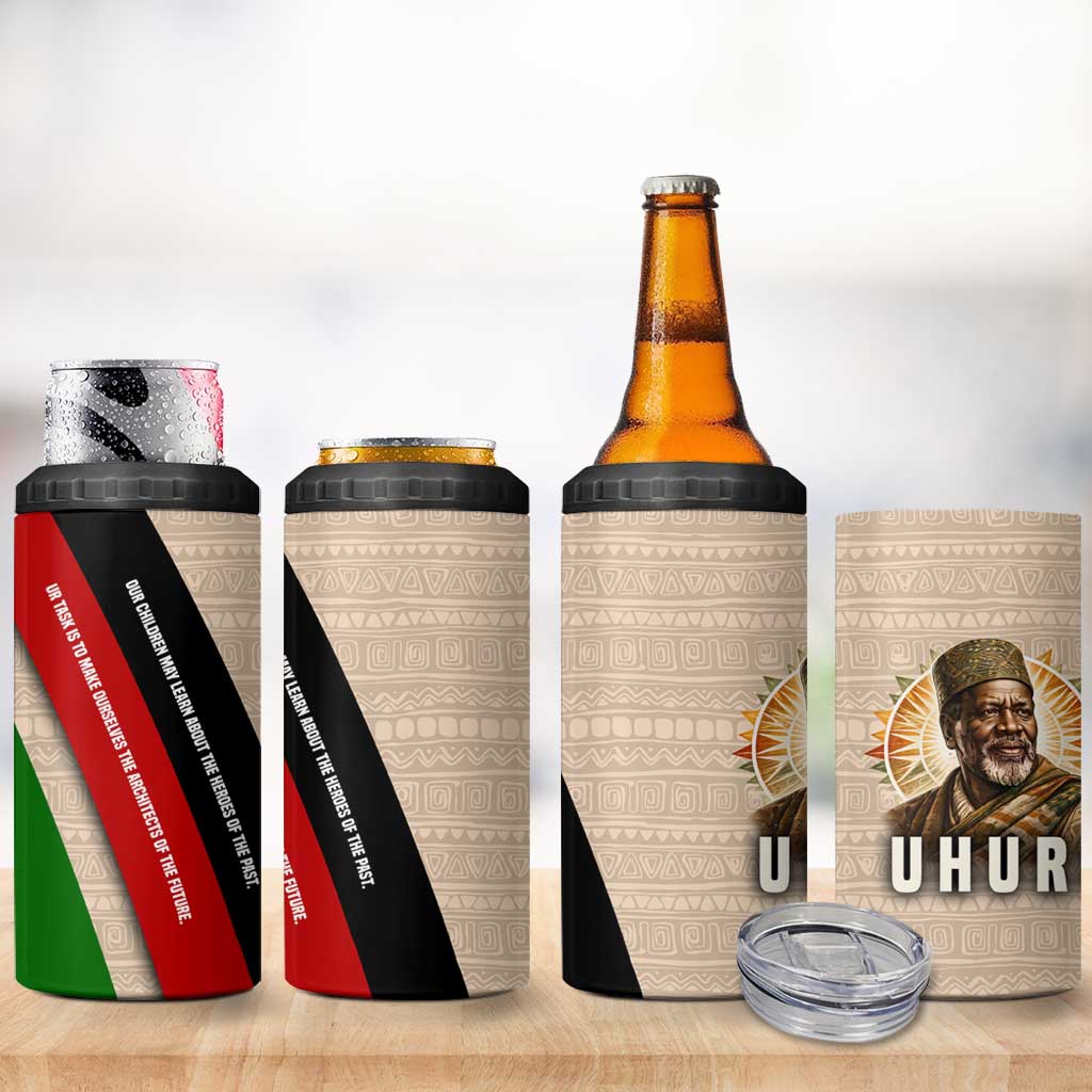 Jomo Kenyatta 4 in 1 Can Cooler Tumbler Uhuru and Kenyan Heritage Quote Tribute - African Pride
