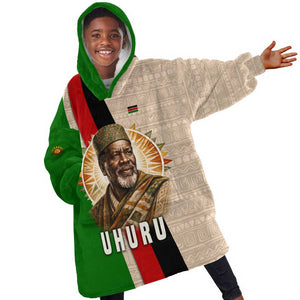 Jomo Kenyatta Kid Wearable Blanket Hoodie Uhuru and Kenyan Heritage Quote Tribute - African Pride