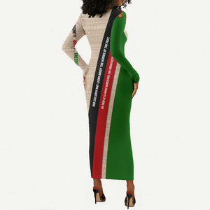 Jomo Kenyatta Long Sleeve Bodycon Dress Uhuru and Kenyan Heritage Quote Tribute - African Pride