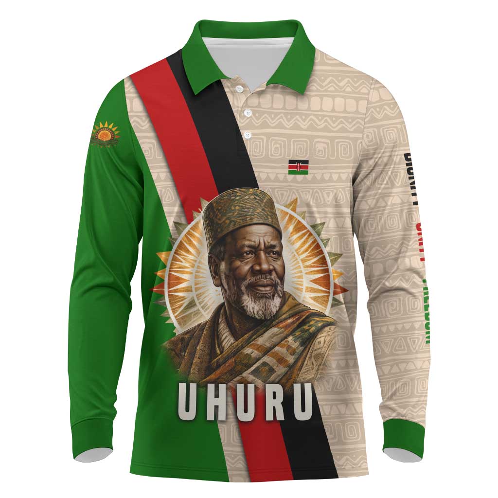 Jomo Kenyatta Long Sleeve Polo Shirt Uhuru and Kenyan Heritage Quote Tribute - African Pride