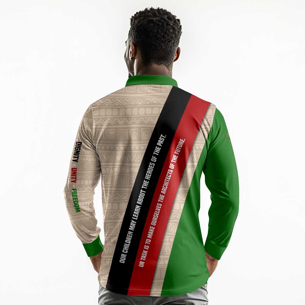Jomo Kenyatta Long Sleeve Polo Shirt Uhuru and Kenyan Heritage Quote Tribute - African Pride