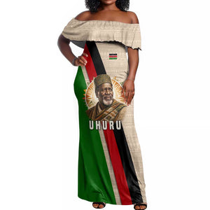 Jomo Kenyatta Off Shoulder Maxi Dress Uhuru and Kenyan Heritage Quote Tribute - African Pride