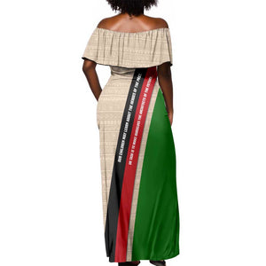 Jomo Kenyatta Off Shoulder Maxi Dress Uhuru and Kenyan Heritage Quote Tribute - African Pride