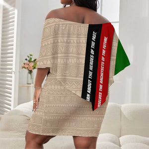 Jomo Kenyatta Off Shoulder Short Dress Uhuru and Kenyan Heritage Quote Tribute - African Pride