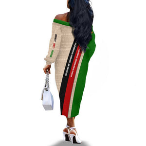 Jomo Kenyatta Off The Shoulder Long Sleeve Dress Uhuru and Kenyan Heritage Quote Tribute - African Pride