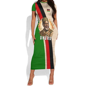 Jomo Kenyatta Short Sleeve Bodycon Dress Uhuru and Kenyan Heritage Quote Tribute - African Pride