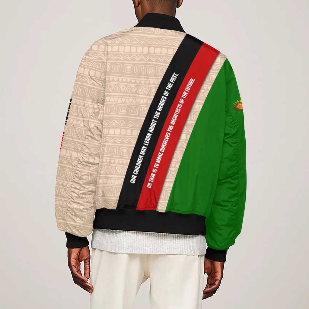 Jomo Kenyatta Sleeve Zip Bomber Jacket Uhuru and Kenyan Heritage Quote Tribute - African Pride