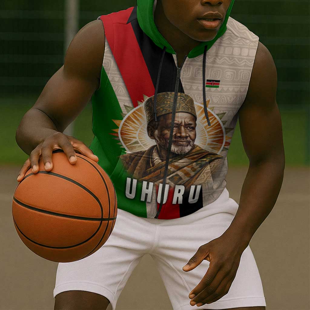 Jomo Kenyatta Sleeveless Zip Hoodie Uhuru and Kenyan Heritage Quote Tribute - African Pride