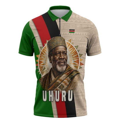 Jomo Kenyatta Zipper Polo Shirt Uhuru and Kenyan Heritage Quote Tribute - African Pride