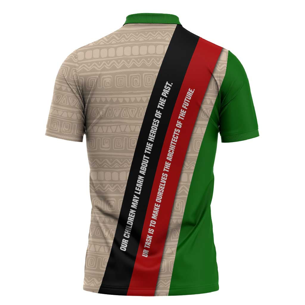 Jomo Kenyatta Zipper Polo Shirt Uhuru and Kenyan Heritage Quote Tribute - African Pride