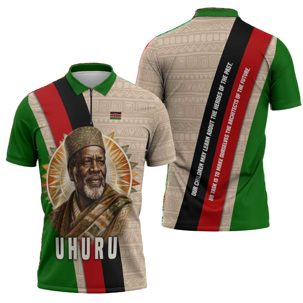 Jomo Kenyatta Zipper Polo Shirt Uhuru and Kenyan Heritage Quote Tribute - African Pride