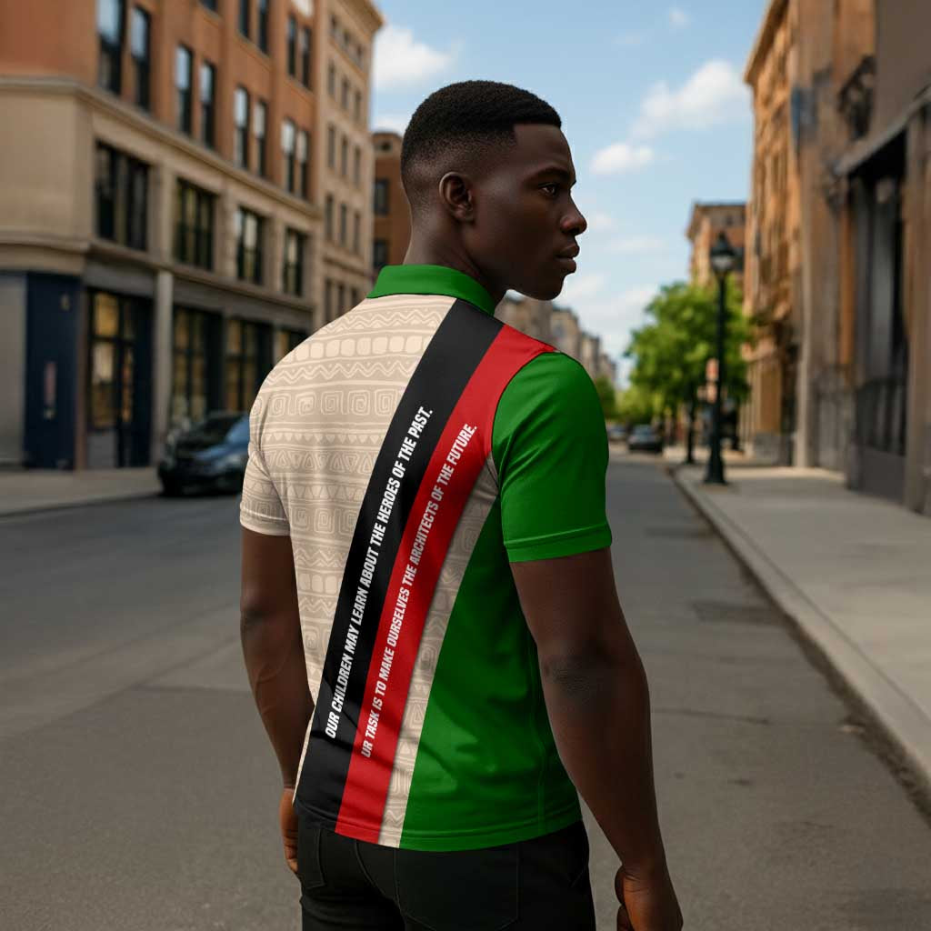 Jomo Kenyatta Zipper Polo Shirt Uhuru and Kenyan Heritage Quote Tribute - African Pride