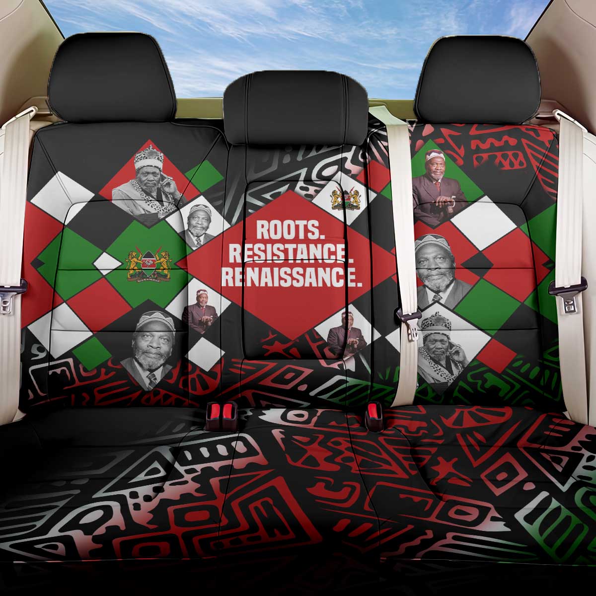 Jomo Kenyatta Back Car Seat Cover with Roots Resistance Renaissance and Kenyan Patchwork Pattern Tribute - African Pride