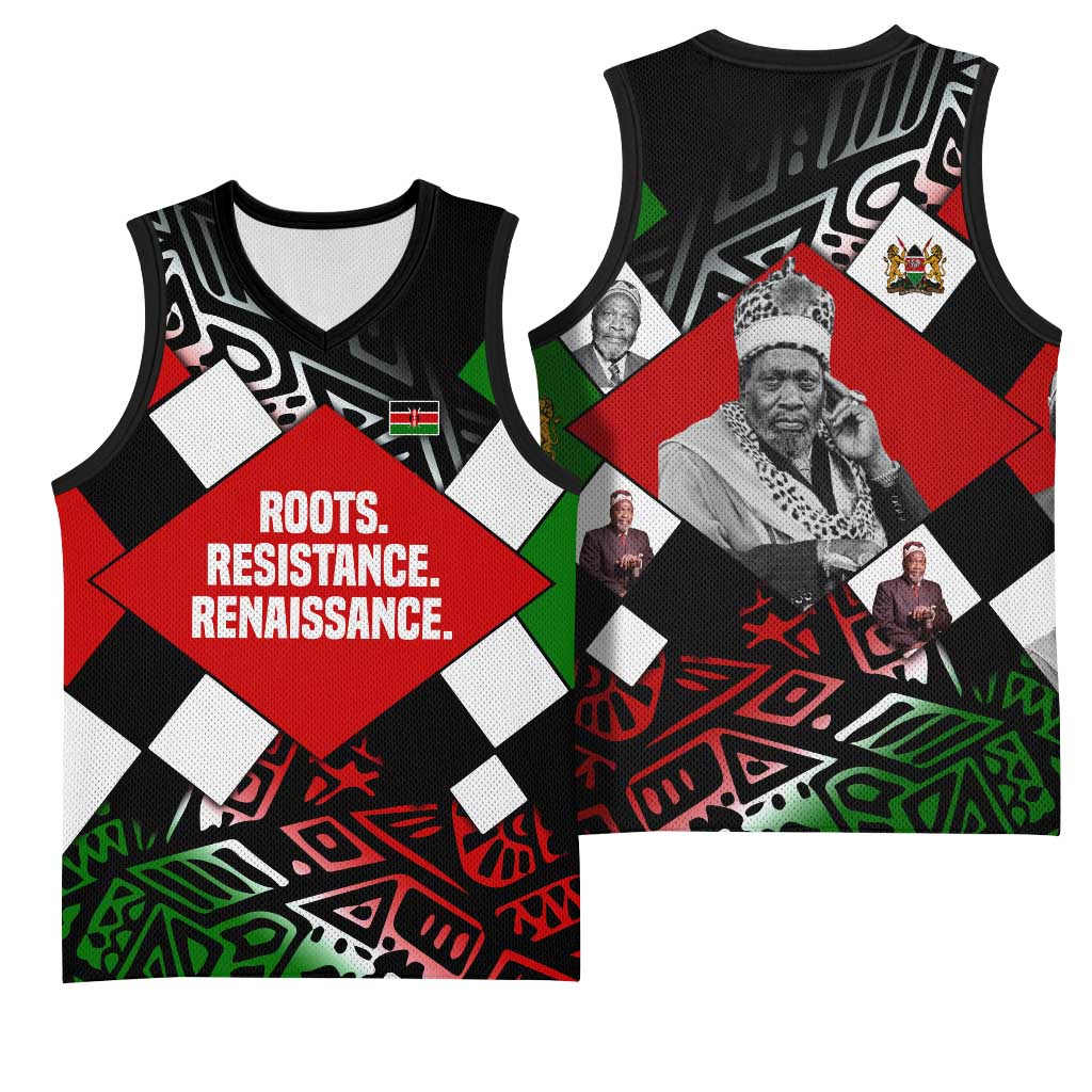 Jomo Kenyatta Basketball Jersey with Roots Resistance Renaissance and Kenyan Patchwork Pattern Tribute - African Pride