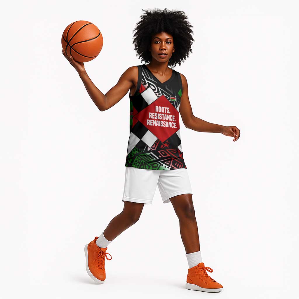 Jomo Kenyatta Basketball Jersey with Roots Resistance Renaissance and Kenyan Patchwork Pattern Tribute - African Pride