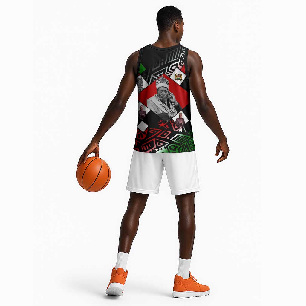 Jomo Kenyatta Basketball Jersey with Roots Resistance Renaissance and Kenyan Patchwork Pattern Tribute - African Pride