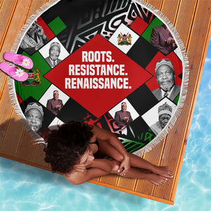 Jomo Kenyatta Beach Blanket with Roots Resistance Renaissance and Kenyan Patchwork Pattern Tribute - African Pride