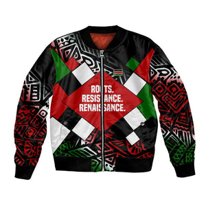 Jomo Kenyatta Bomber Jacket with Roots Resistance Renaissance and Kenyan Patchwork Pattern Tribute - African Pride